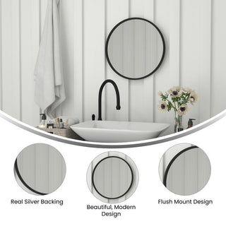Julianne Round Metal Framed Wall Mirror, Black, 20"