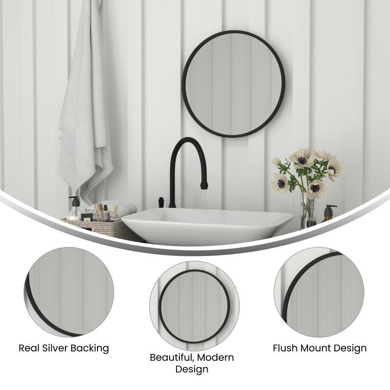 Julianne Round Metal Framed Wall Mirror, Black, 20"