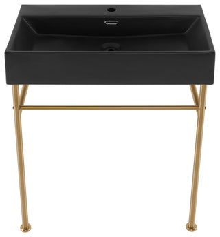Claire 30" Ceramic Console Sink Matte Black Basin Gold Legs, Brushed Gold