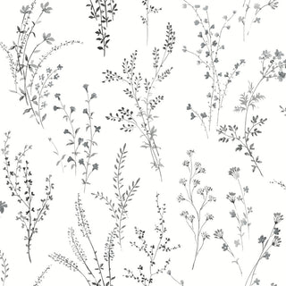 Black & White Wildflower Sprigs Peel & Stick Wallpaper