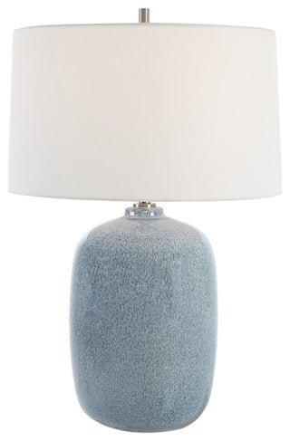 Mottled Sky Blue Cobalt Ceramic Table Lamp 27 in Oval Egg Shape Soft Elegant
