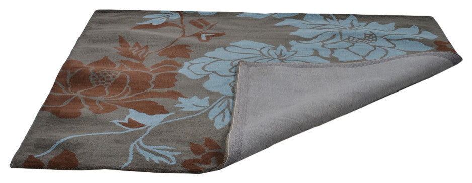 HAND TUFTED WOOL ECO-FRIENDLY AREA RUGS - Square,Gray Blue,Floral