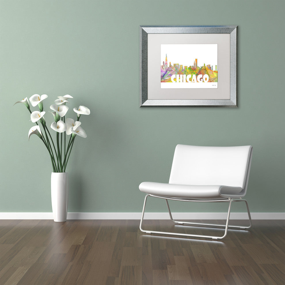 ''Chicago Illinois Skyline Mclr 2'' Framed Art, Silver Frame, White Matte, 14x11