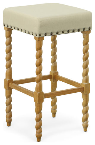 Arezzo 30" Bar Stool, Natural Oak and Linen
