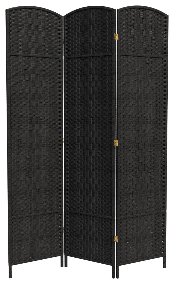 7' Tall Diamond Weave Room Divider, Black, 3 Panels