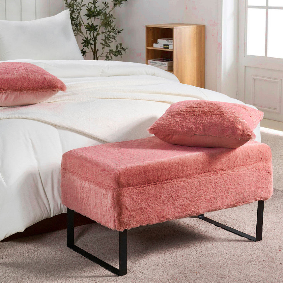 Heavy Faux Fur Storage Coral Spice Ottoman 18" x 36" x 10"