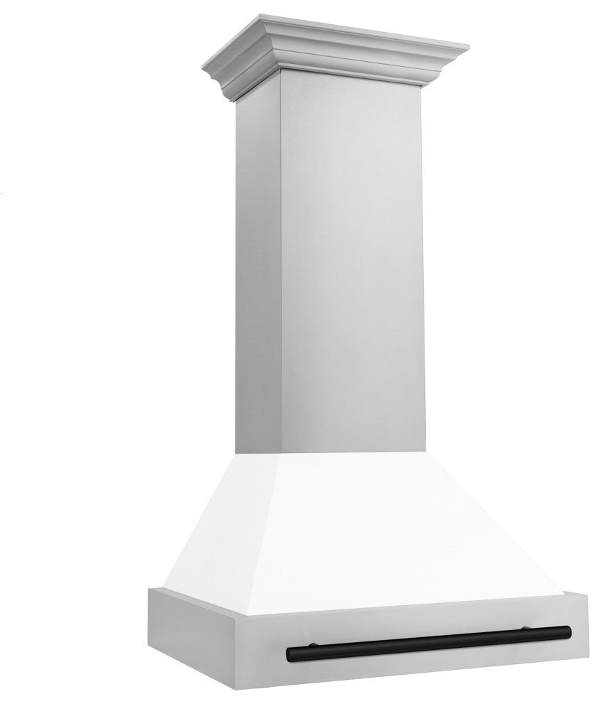 ZLINE 30" Wall Mount Hood, Stainless With White Matte Shell, 8654STZ-WM30-MB