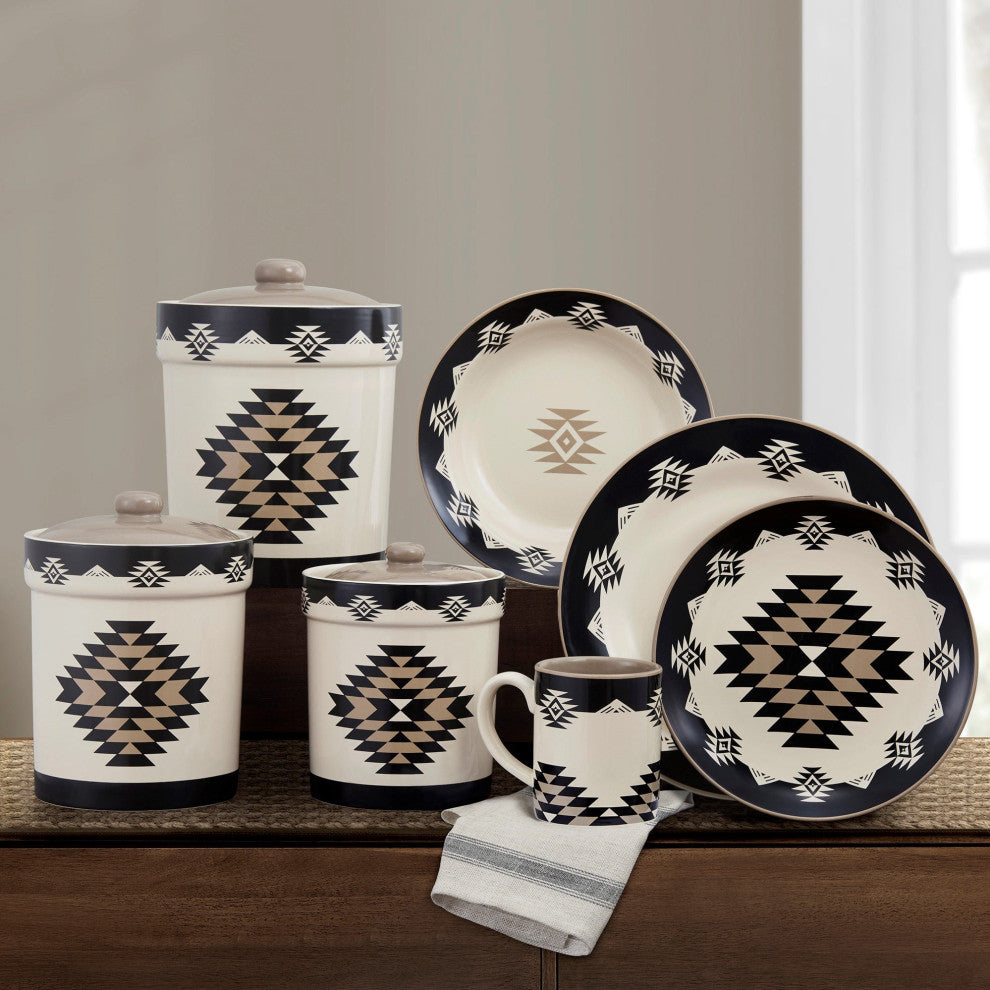 Chalet Aztec Dinnerware and Canister Set, 19 Piece