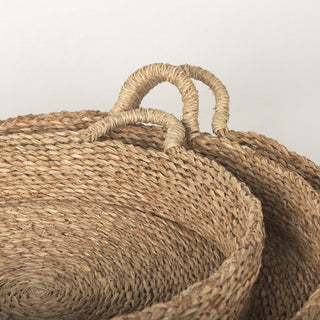 Ulana Set of 3 Round Nesting Seagrass Trays With Loop Handles