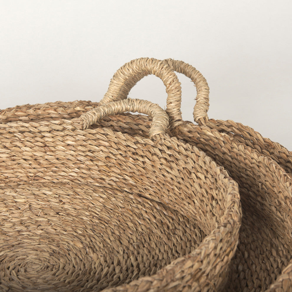 Ulana Set of 3 Round Nesting Seagrass Trays With Loop Handles