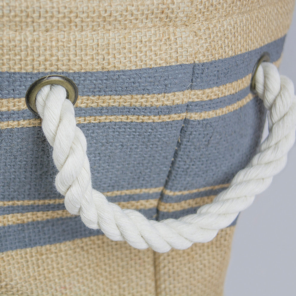 DII Burlap Bin Border Gray Round Small 9x12x12"