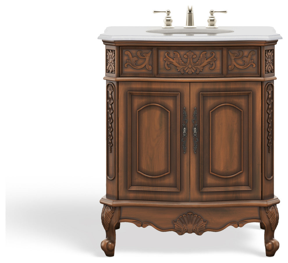30 Inch Classic Style Fiesta Bathroom Sink Vanity, Brown, 30", Single Sink, Freestanding