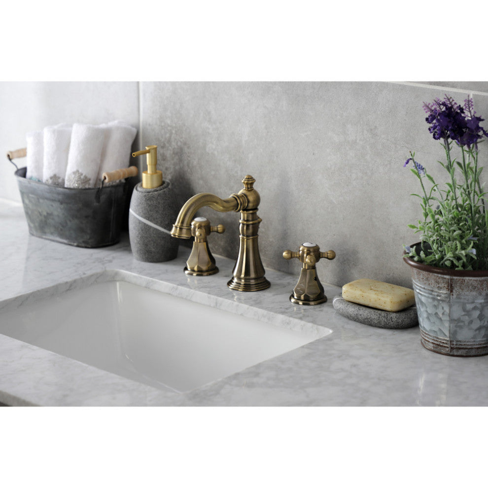 FSC19733BX Widespread Bathroom Faucet With Pop-Up Drain, Antique Brass