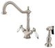 Kingston Brass 2-Handle Kitchen Faucet With Brass Sprayer, Brushed Nickel