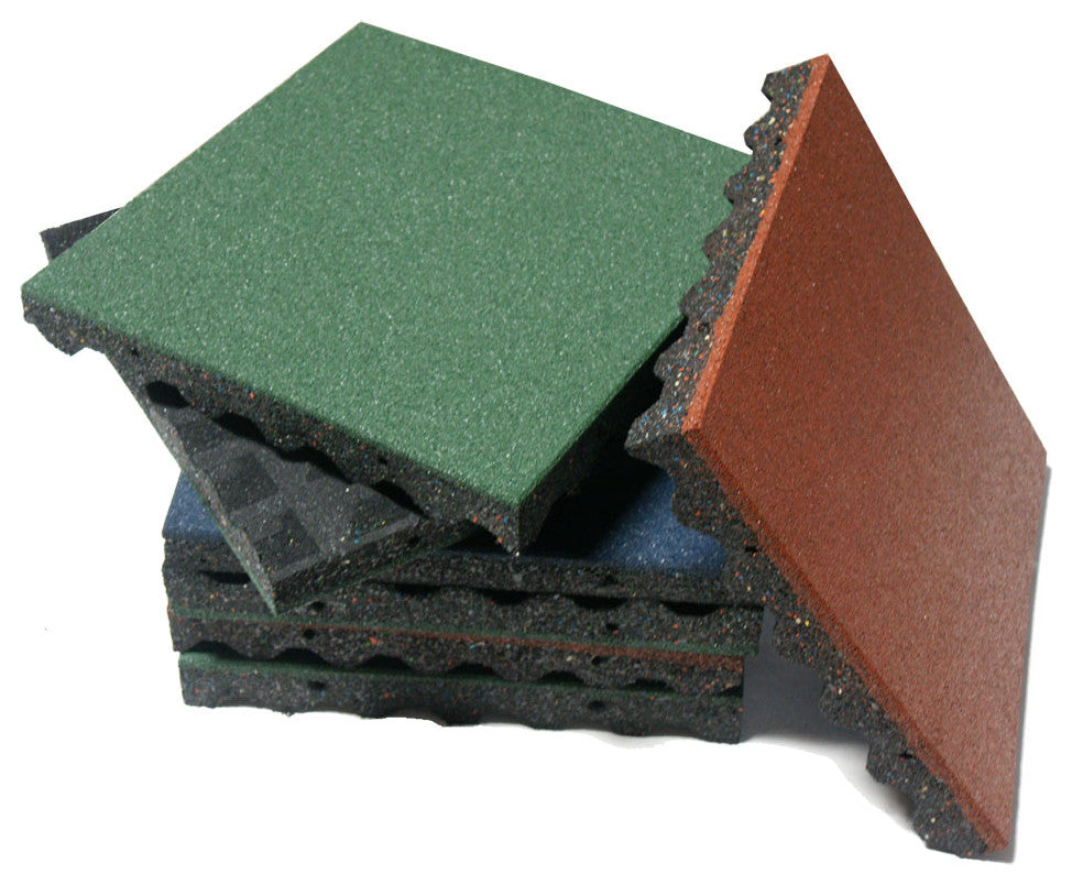 Rubber-Cal Eco-Safety Interlocking Tiles, 2.5", Red, 10 Pack