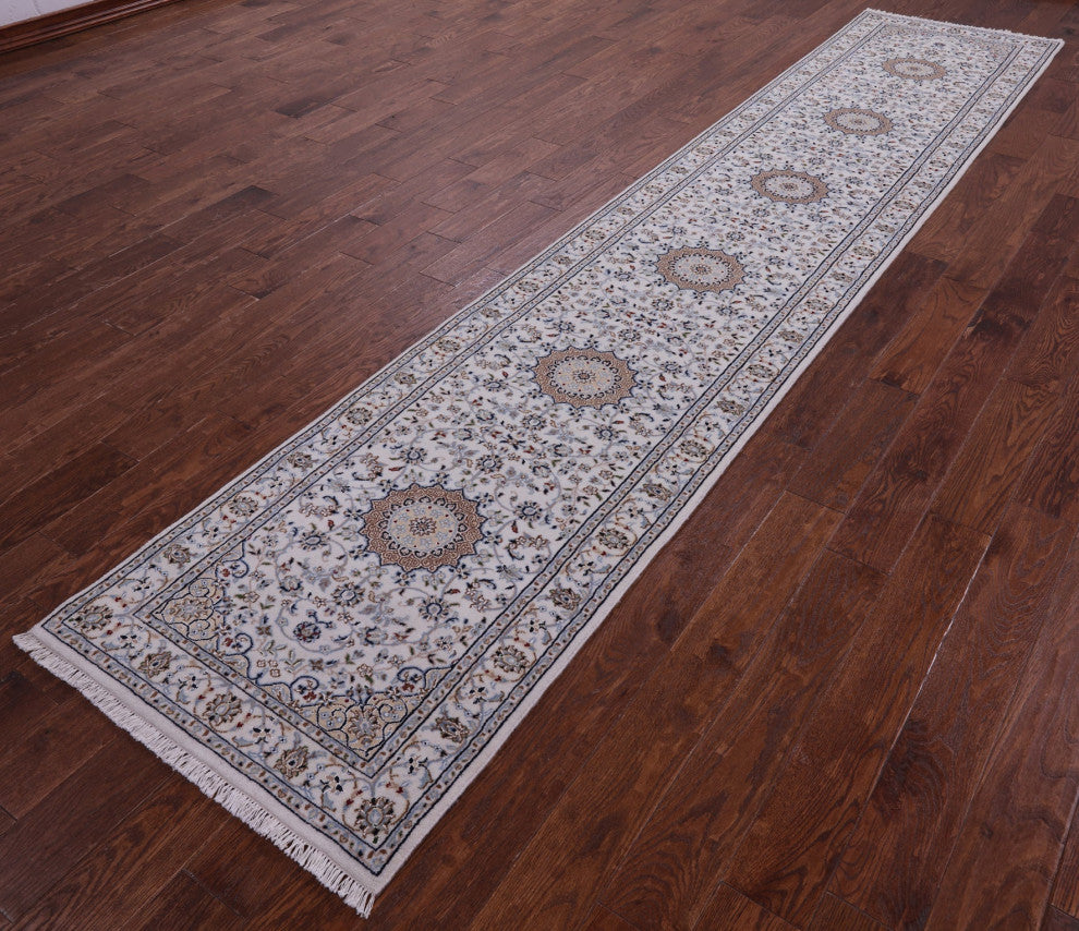 2' 8" X 13' 4" Persian Nain Hand Knotted Wool & Silk Runner Rug - Q14755