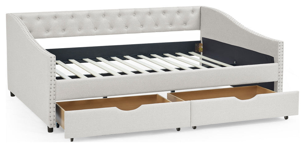 Gewnee Full Size Daybed With Drawers Upholstered Tufted Sofa Bed