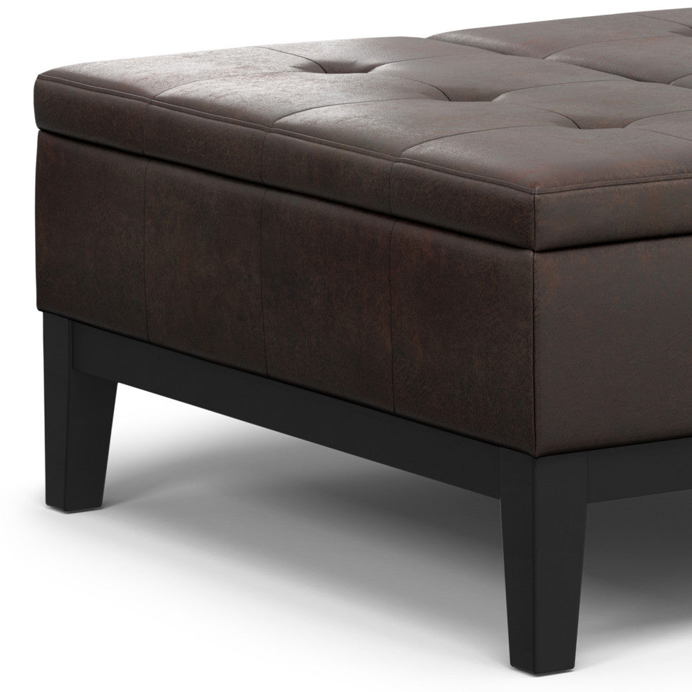 Dover Lift Top Coffee Table Storage Ottoman, Distressed Brown