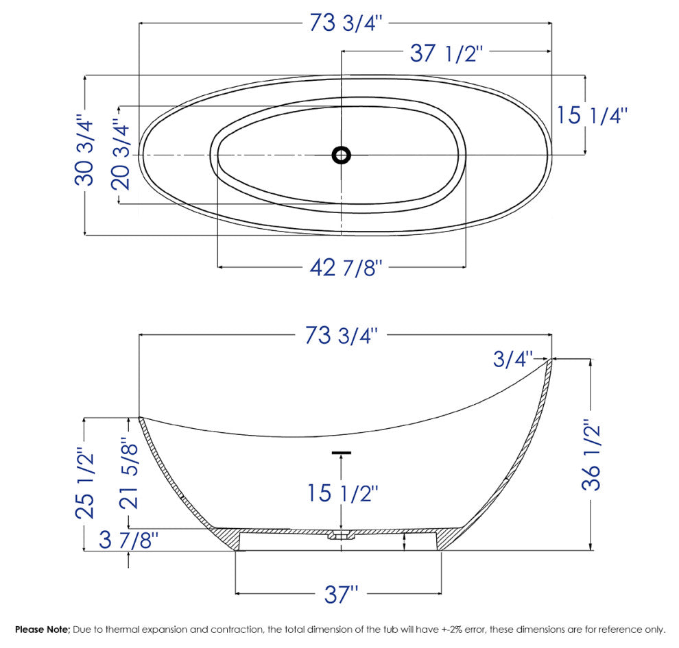 ALFI brand AB9951 73" White Solid Surface Smooth Resin Soaking Slipper tub