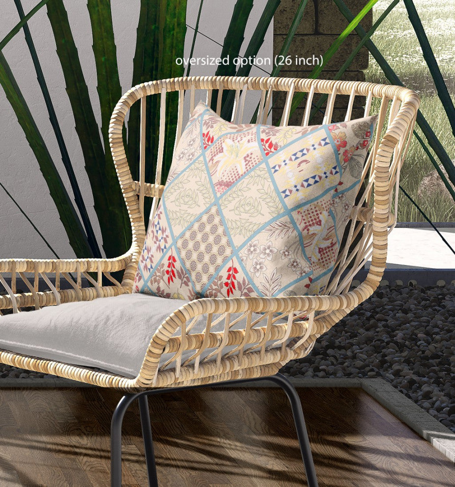 28 Cream Red Patch Indoor Outdoor Throw Pillow