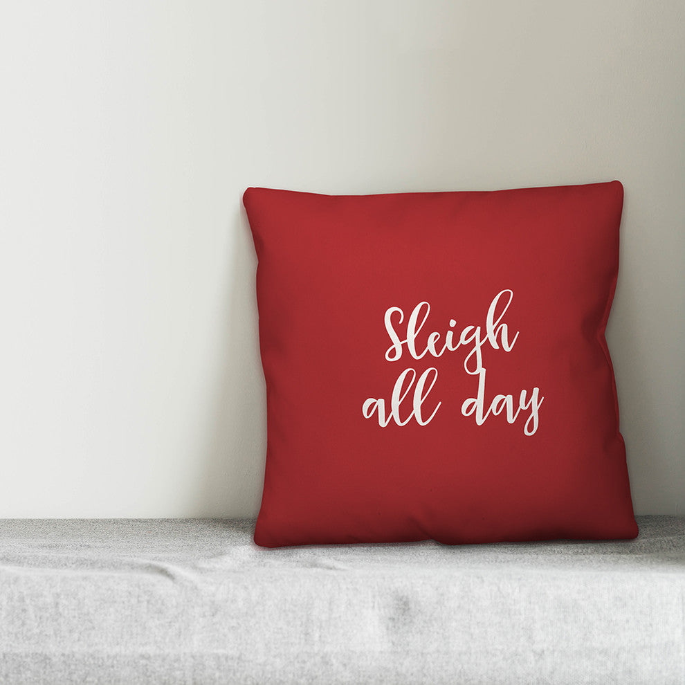 Sleigh All Day, Red 18x18 Throw Pillow