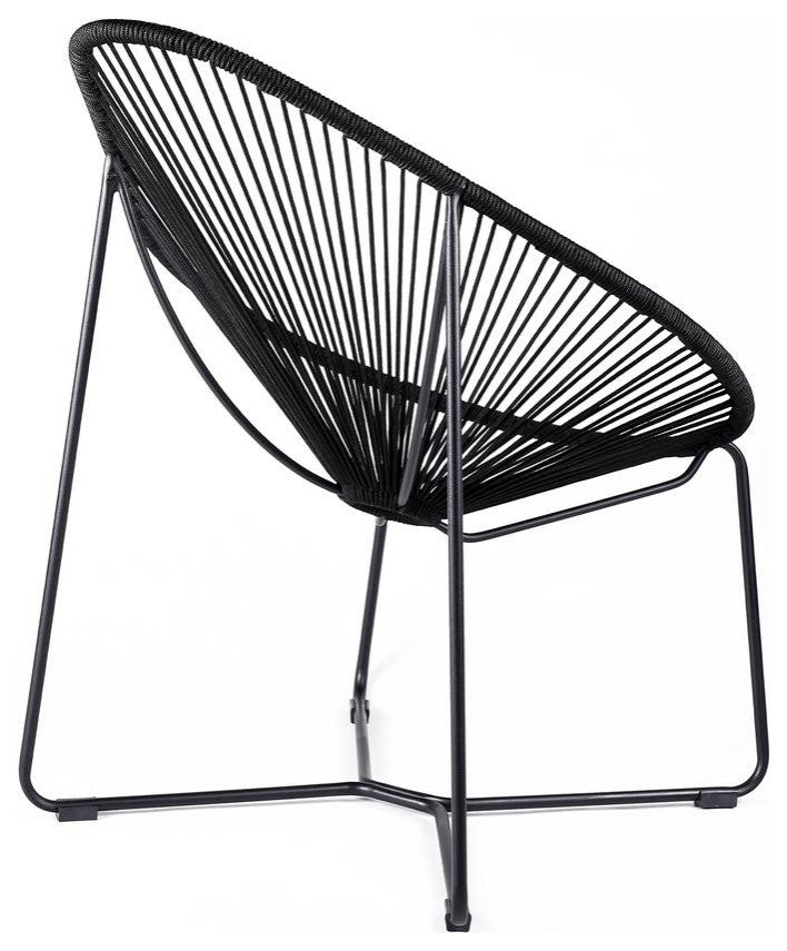 Acapulco Indoor Outdoor Steel Papasan Lounge Chair with Black Rope