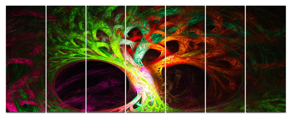 Magical Green Psychedelic Tree, Abstract Art on Canvas, 83"x32", 7 Panels