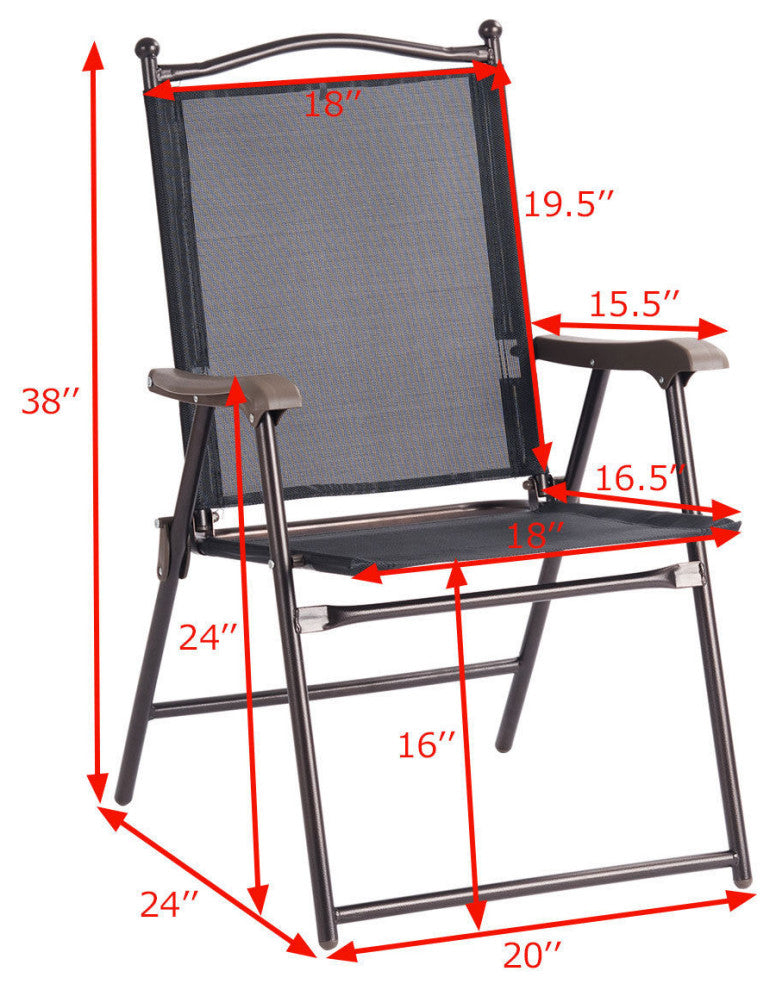 Costway Set of 2 Patio Folding Sling Back Chairs Camping Garden Beach Black