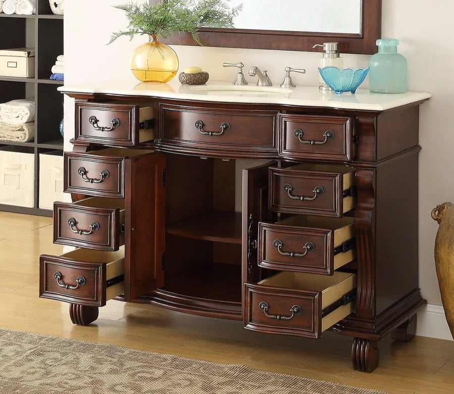 50 inch Cherry Wood Hopkinton Bathroom Sink Vanity Cream Marble Top