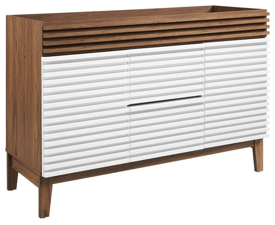 Modway Render 47" MDF and Particleboard Bathroom Vanity Cabinet in White/Walnut