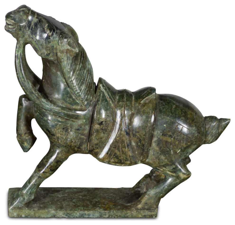 Dark Green Chinese Jade Warrior Horse Sculpture