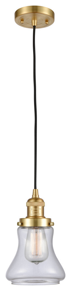 Bellmont 1 Light Mini Pendant, Satin Gold, Clear