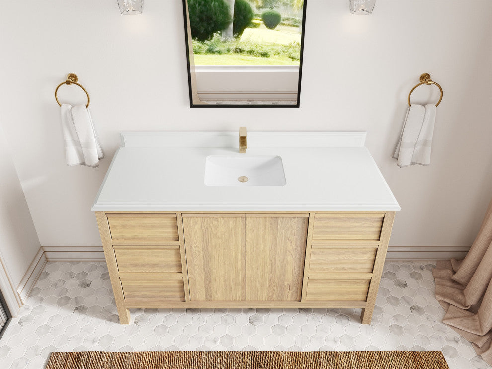 Elizabeth Oak 60" Single Sink Vanity, White 1.5" White Quartz