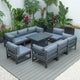 LeisureMod Chelsea 9-Piece Patio Sectional With Fire Pit Table, Blue