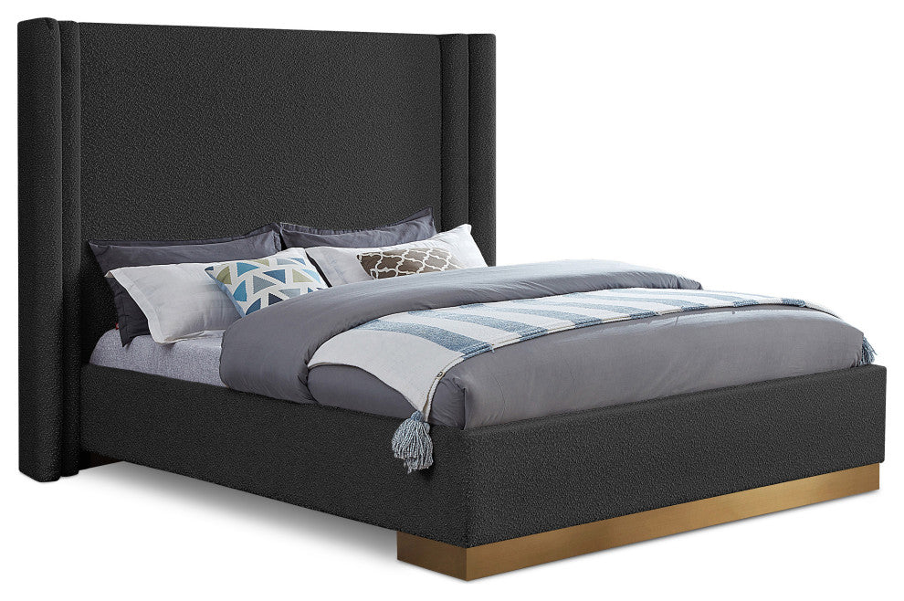 Halton Boucle Fabric Bed, Black, Queen