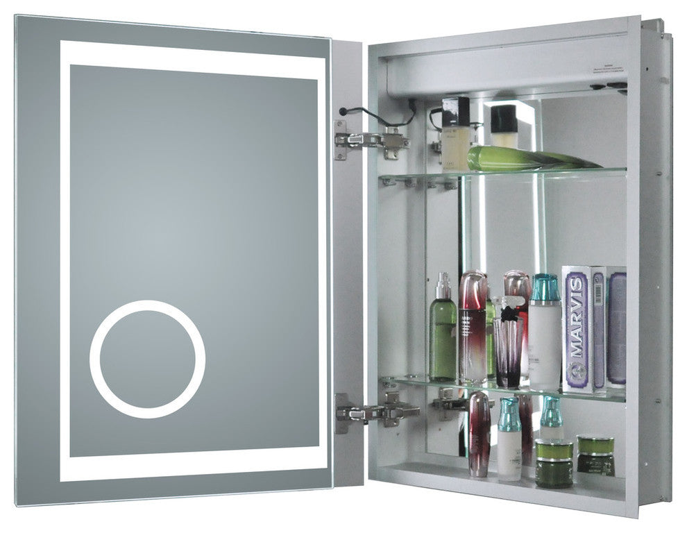 Recessed LED Medicine Cabinet 16"W x 20"H, Left Hinge