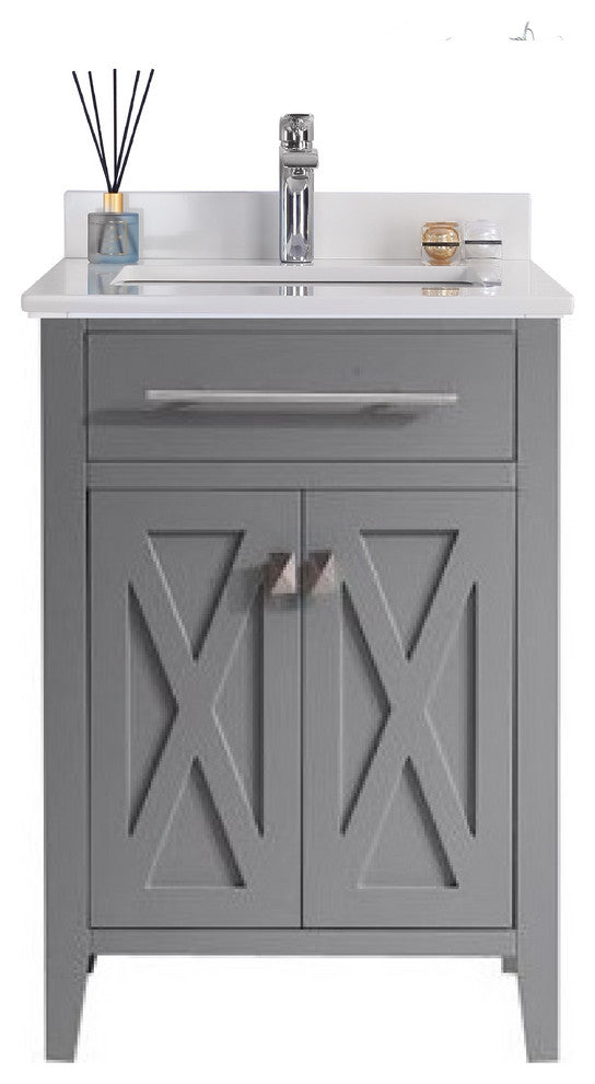 Wimbledon - 24 - Grey Cabinet + White Quartz Counter, no mirror