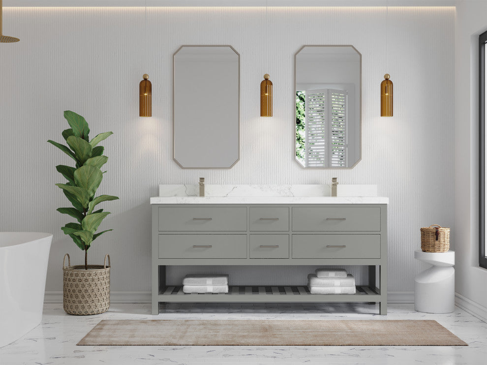Parker 72 Double Sink Bath Vanity in Elephant Skin Gray  2" Calacatta Nuvo