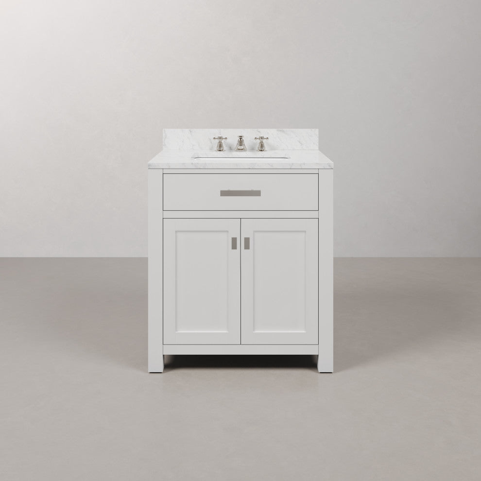 Madison Pure White Bathroom Vanity, 30", No Mirror, One Faucet