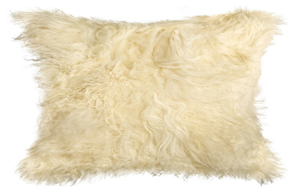 Natural 100% Sheepskin Mongolian Pillow, Natural, 12"x20"