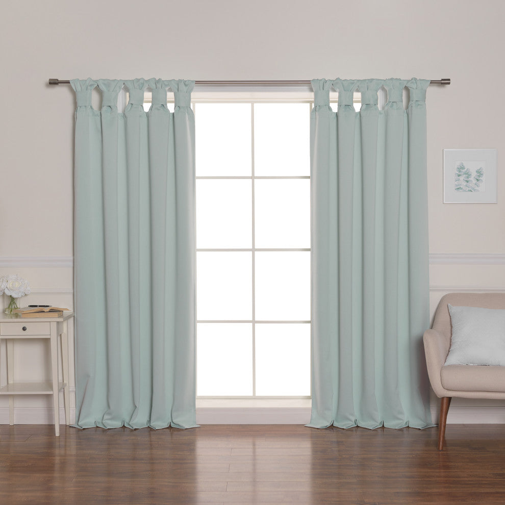 BANDTAB -Thermal Insulated Blackout Knotted Tab Curtain Set, Mint, 52" W X 96" L