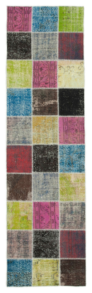Rug N Carpet - Handwoven Turkish 2' 9" x 9' 9" Contemporary Patchwork Runner Rug