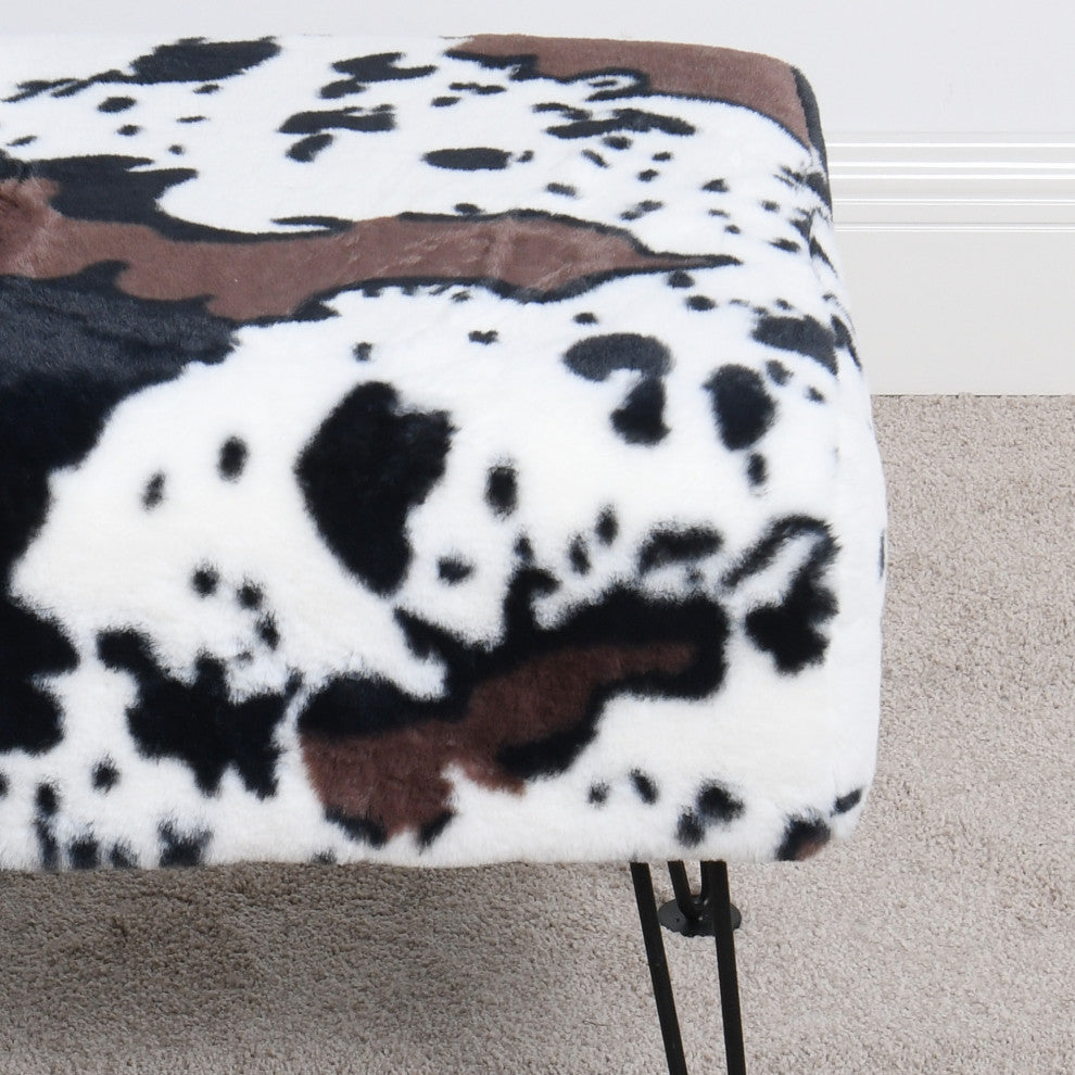 Animal Faux Fur Ottoman, Cows Flowers, 17x17x17
