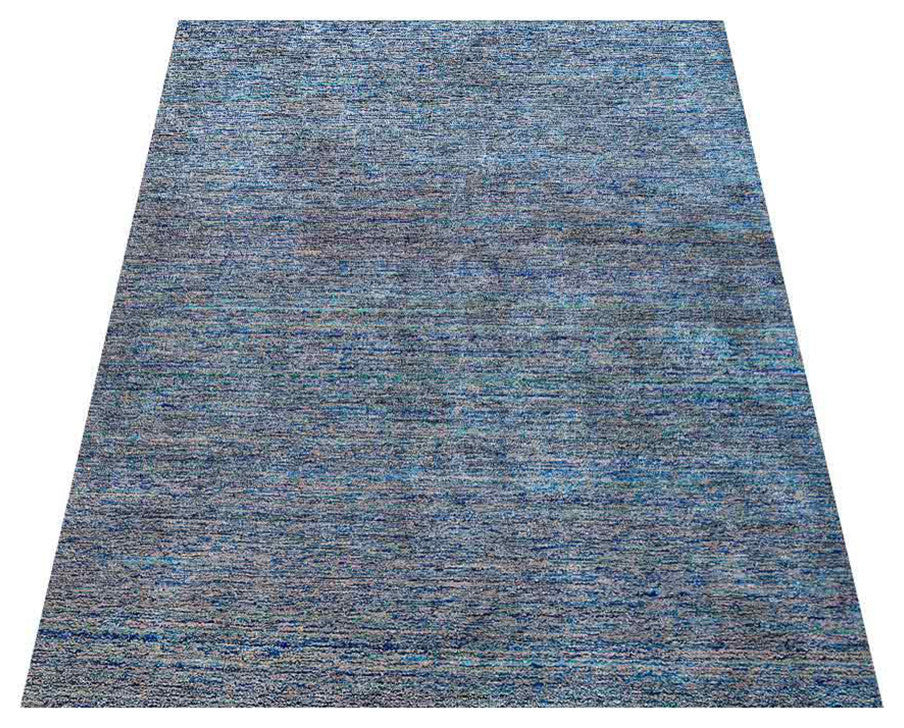 HAND KNOTTED LOOM SILK ECO-FRIENDLY AREA RUGS-Blue White Color,Solid Design, [Rectangle] 3'x5'
