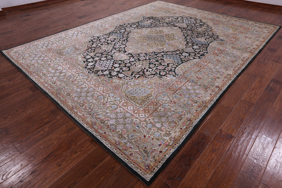 8' 11" X 11' 10" Persian Wool and Silk Hand Knotted Rug Q5963