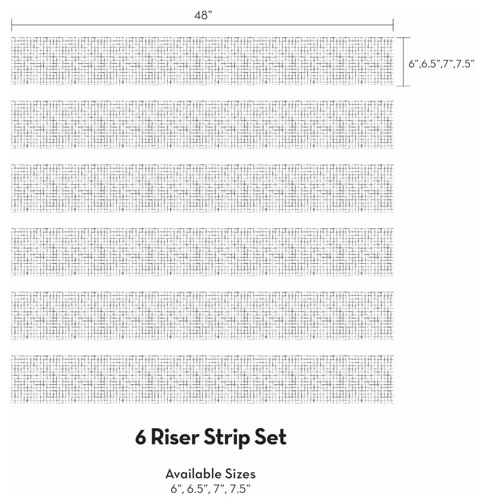 Crosshatch Peel and Stick Stair Riser Strips, Black, 48"x6", Set of 6