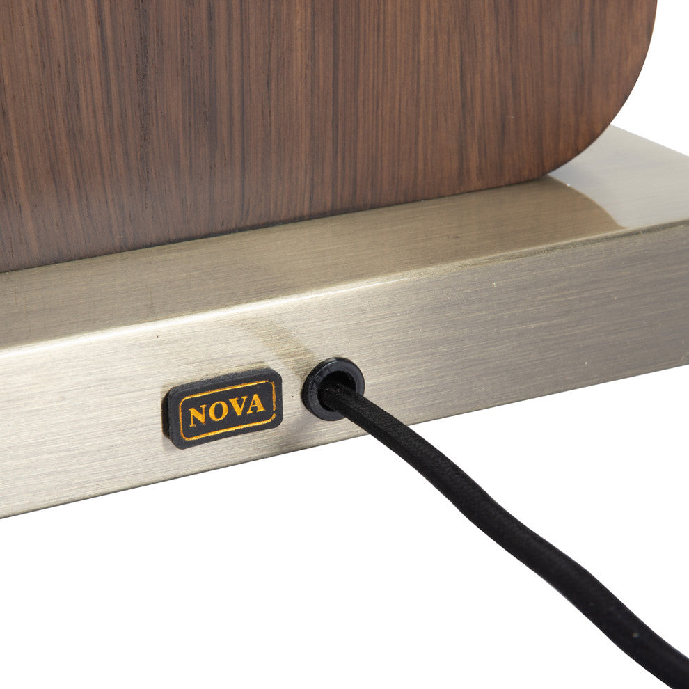 Laurel Table Lamp - Ebony Wood Finish, Weathered Brass, White Linen Shade, Dark Walnut