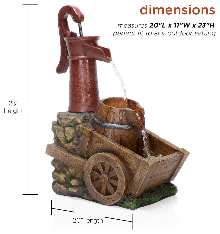 24" Vintage Red Water Pump with Wheelbarrow Fountain- Small