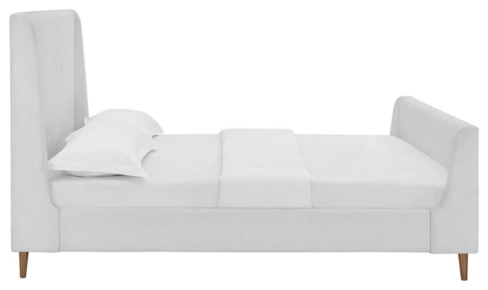 Aubree Queen Upholstered Fabric Sleigh Platform Bed