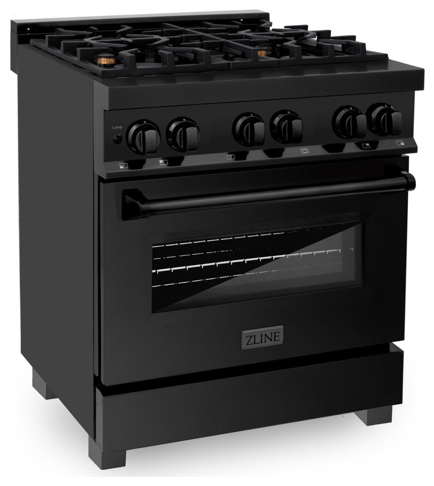ZLINE 30" Dual Fuel Range, Black Stainless Steel With Brass Burners RAB-BR-30